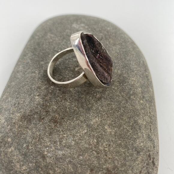 Vintage Sterling Silver 925 Purple Druzy Drusy Teardrop Adjustable Ring Sz 8.25 - Picture 5 of 7
